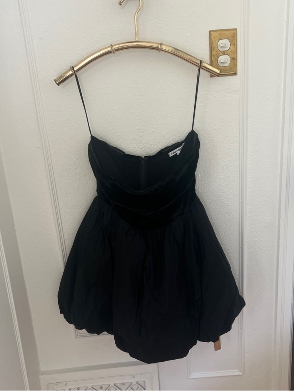 Reformation Black Spaghetti-Strap Bubble Mini Dress